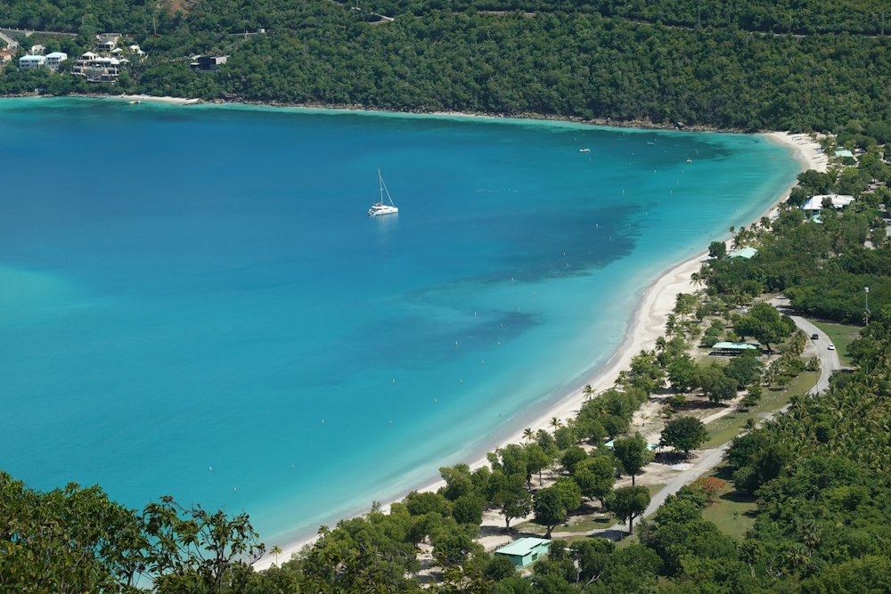 The white crescent of Magens Bay seen from above